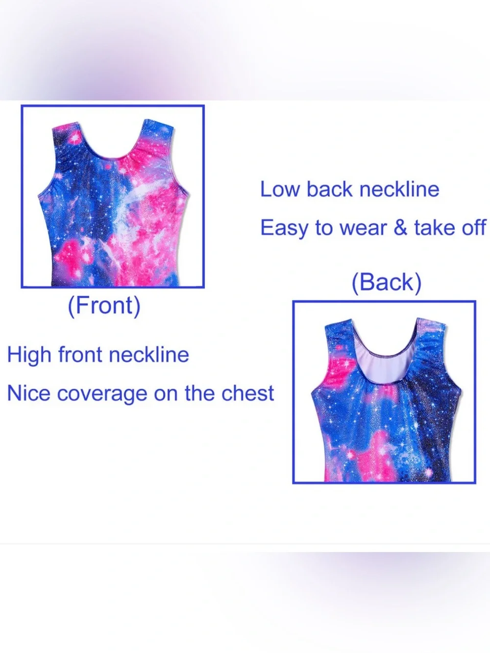 Girls Gymnastics Leotard Unitard Size 4 Galaxy Space Print Bikotard Sparkly Blue